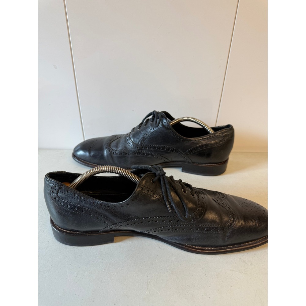Johnston & Murphy J&M 1850 Mens Black Leather Wingtip Oxford Shoes 13 M Italy - Picture 4 of 8